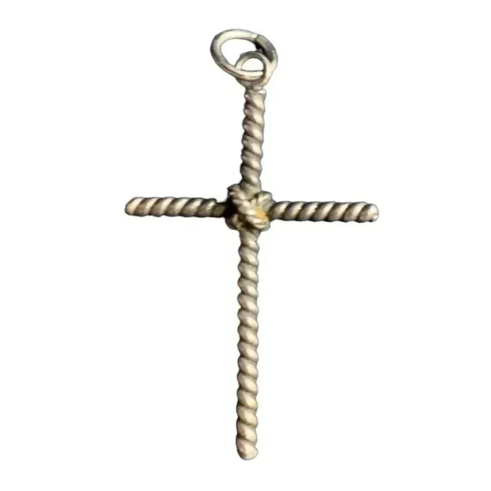 Vintage Silver Tone Twisted Cross Crucifix Necklace Pendant Christian Religious - Picture 4 of 4